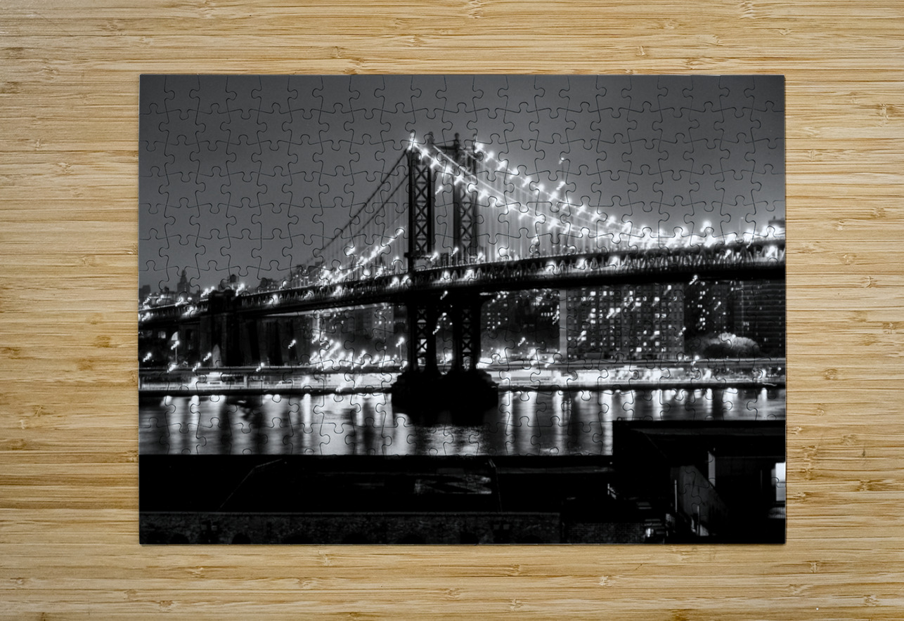 manhattan bridge over east river  horizontal 369 Black And White Puzzle printing