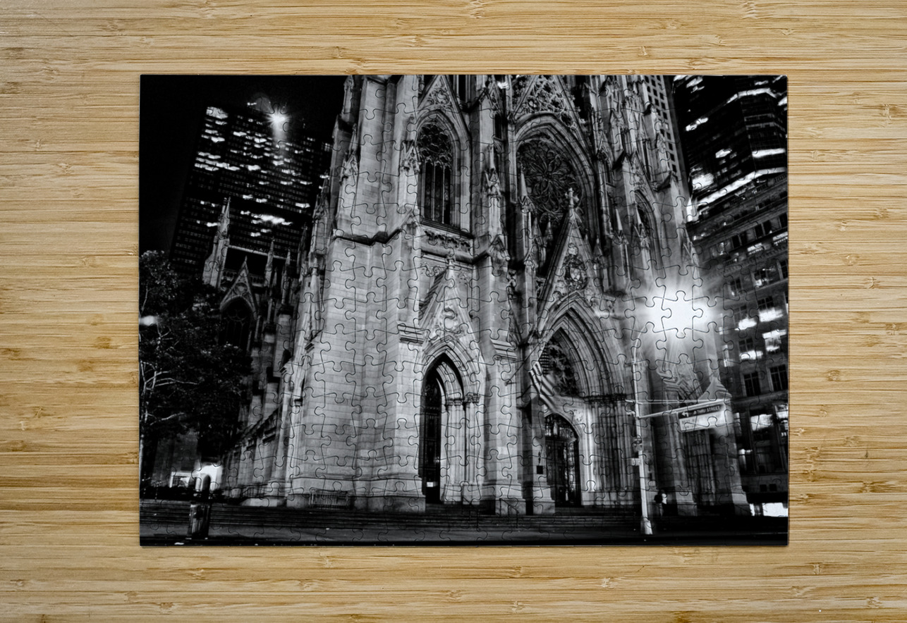 st patricks cathedral at night  horizontal 1530 C Black And White Puzzle printing