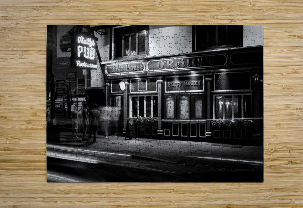oreillys pub restaurant 31st street  horizontal 3 Black And White Puzzle printing