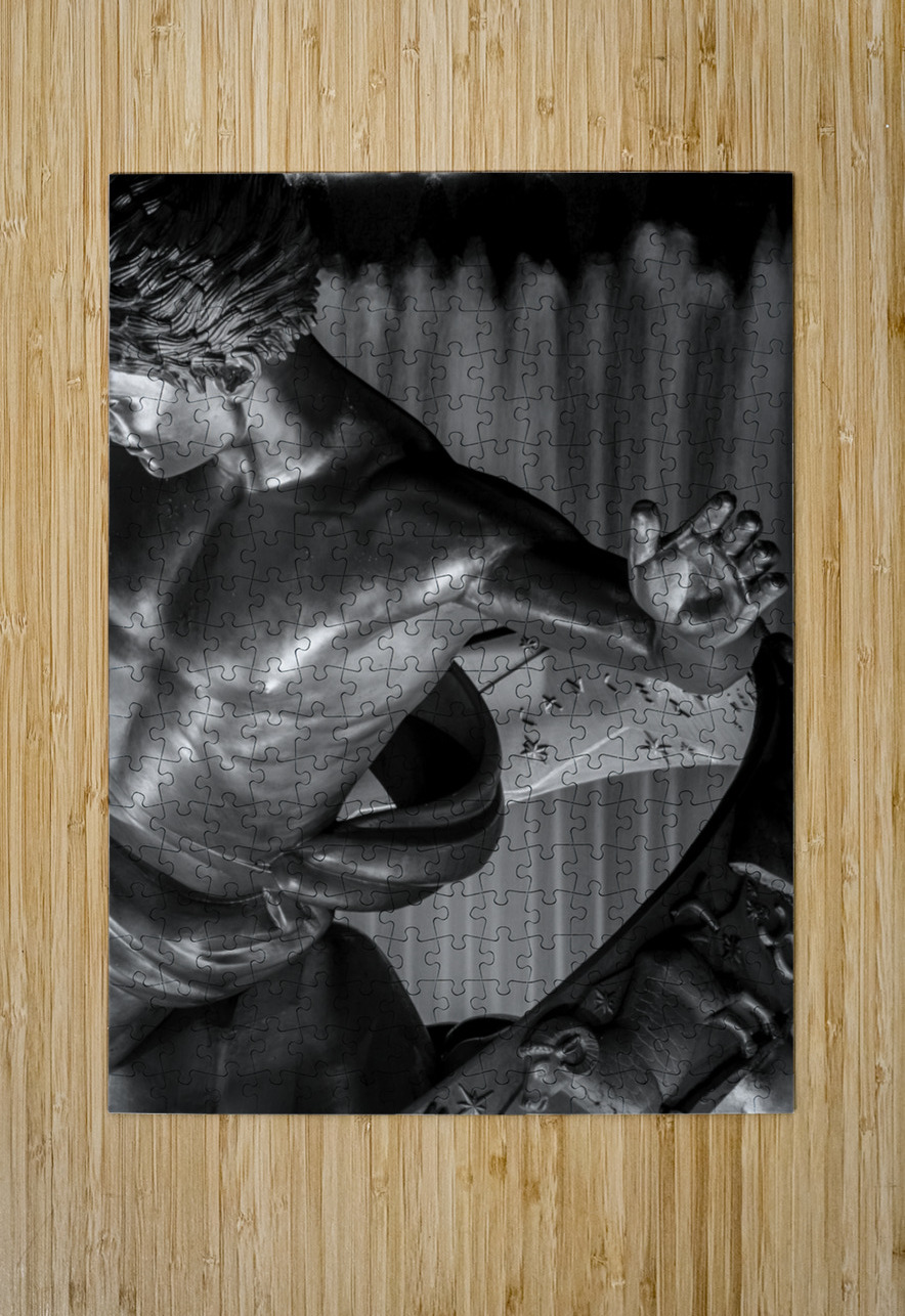 prometheus at night rockafeller center  vertical Black And White Puzzle printing