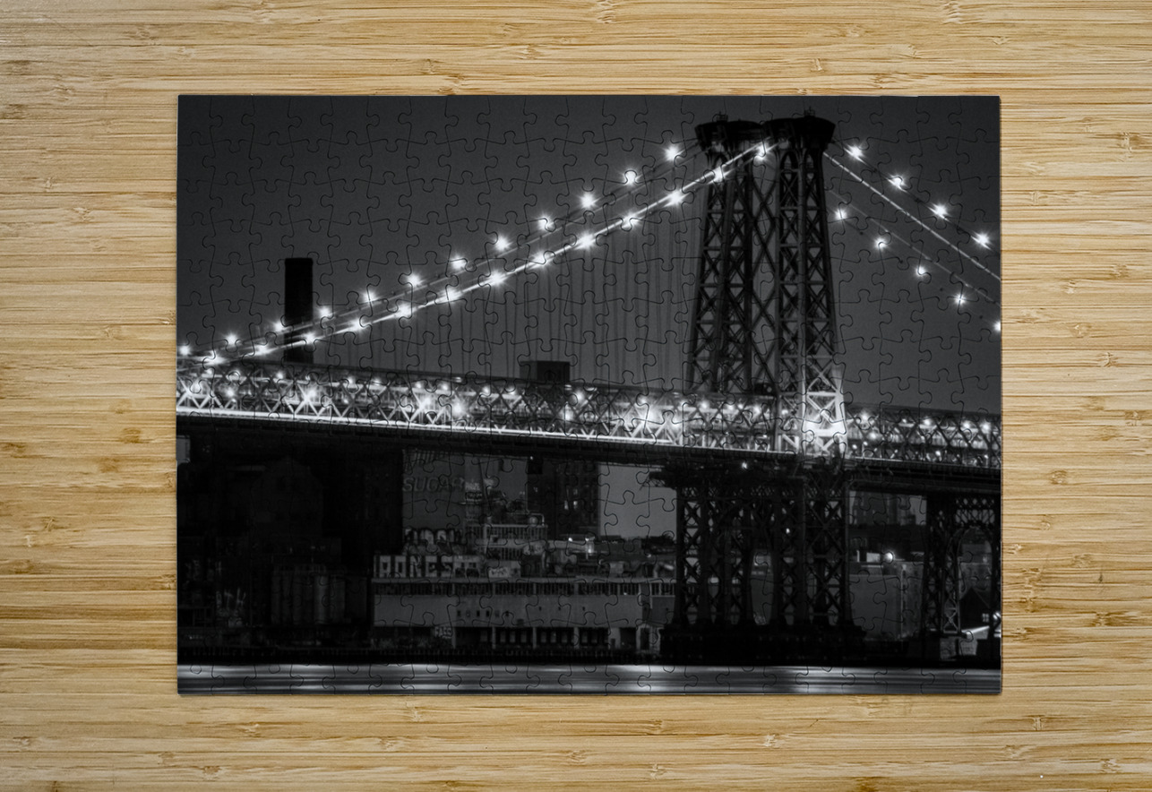 williamsburg bridge at night  horizontal 1524 Wil Black And White Puzzle printing