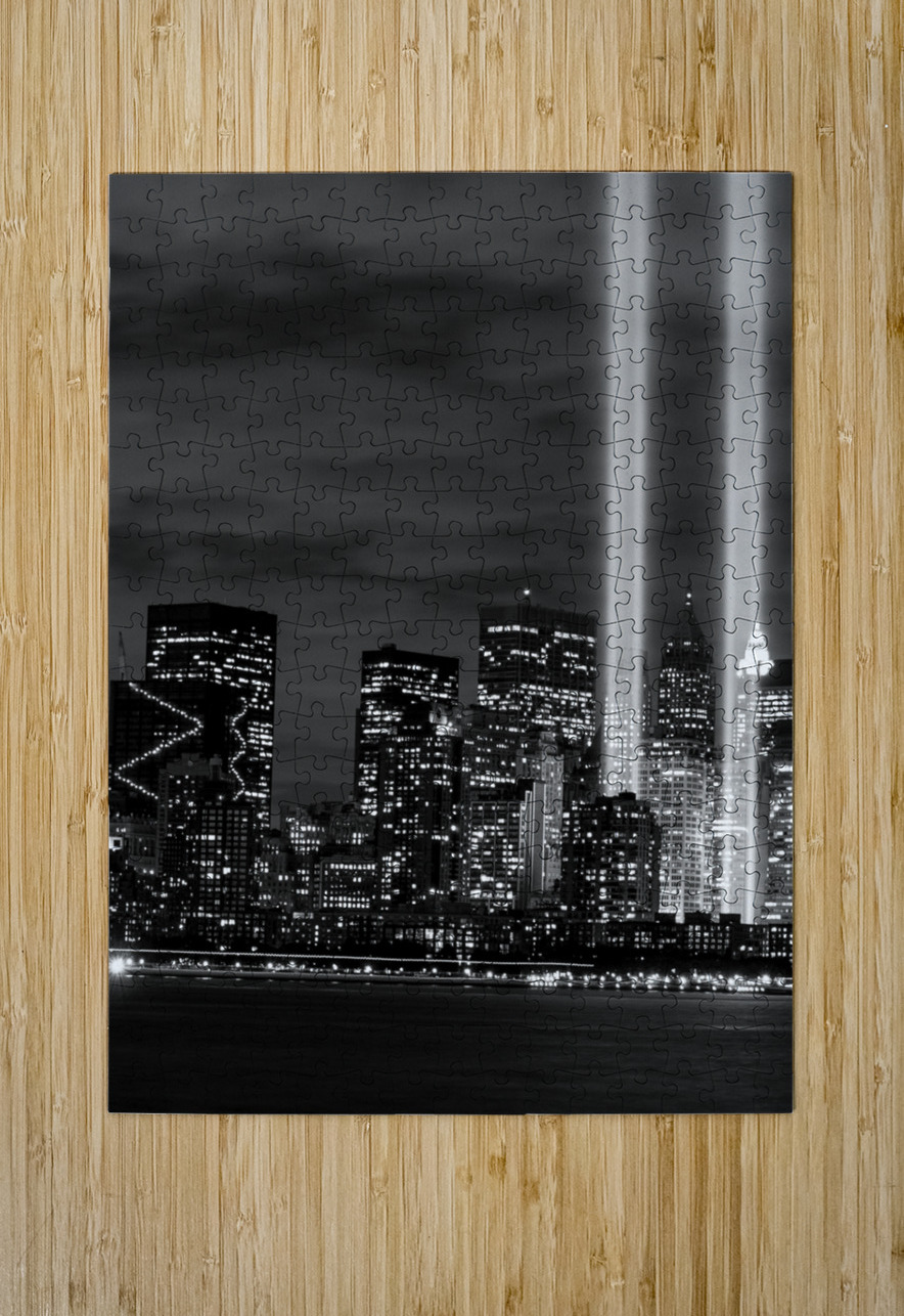 tribute in lights ground zero  vertical 1517 Vall Black And White Puzzle printing