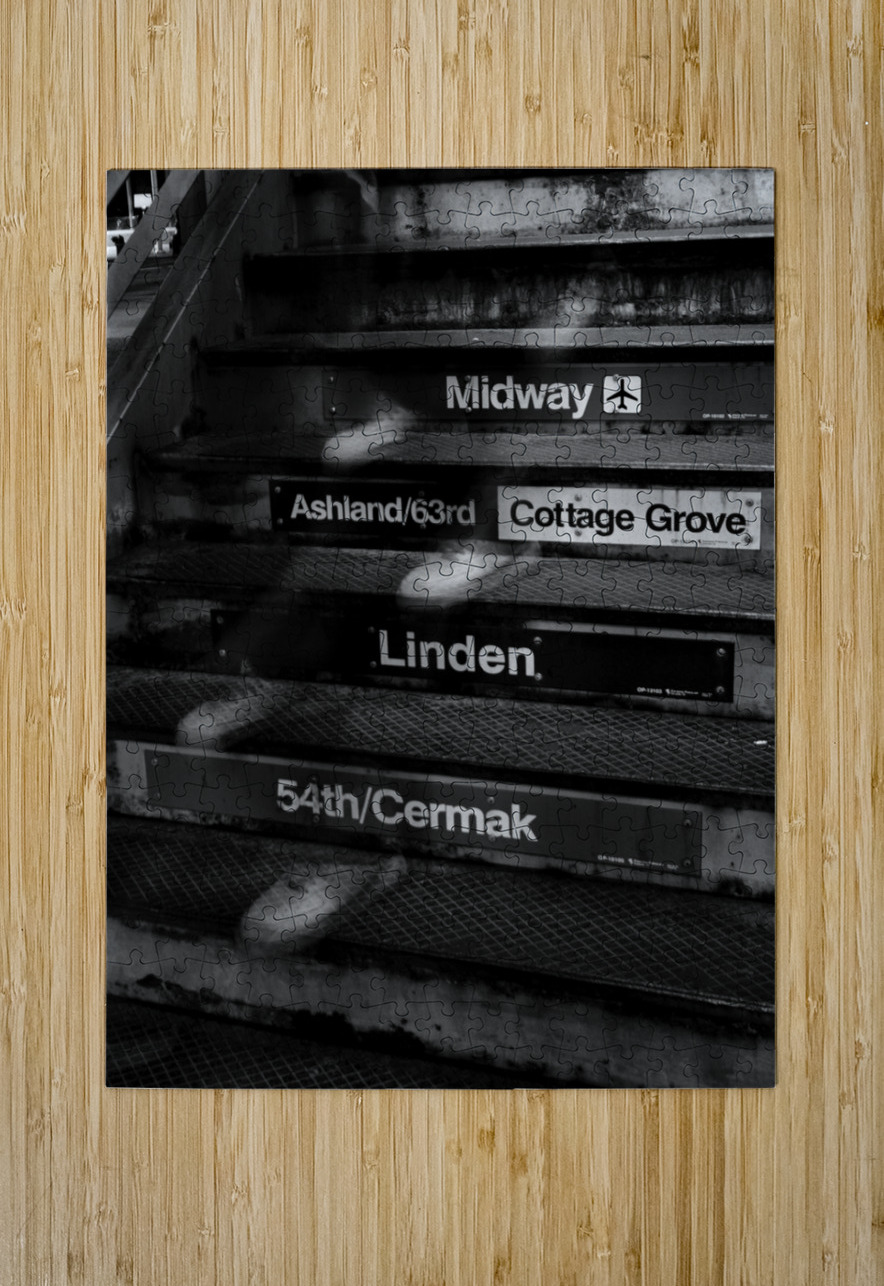 chicago L train steps  vertical 1187 Cermak 13k.j Black And White Puzzle printing