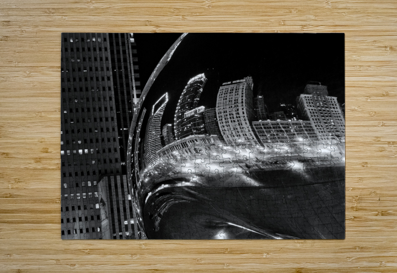 chicago skyline reflection cloud gate millennium  1708113916.5402 Black And White Puzzle printing
