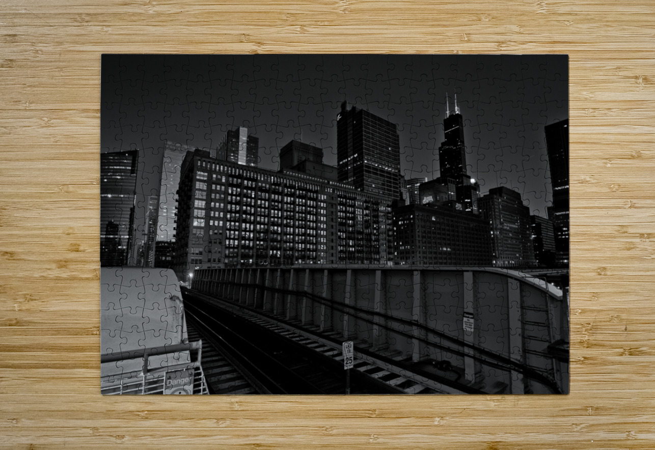 clinton street L station  horizontal 1188 Clinton Black And White Puzzle printing