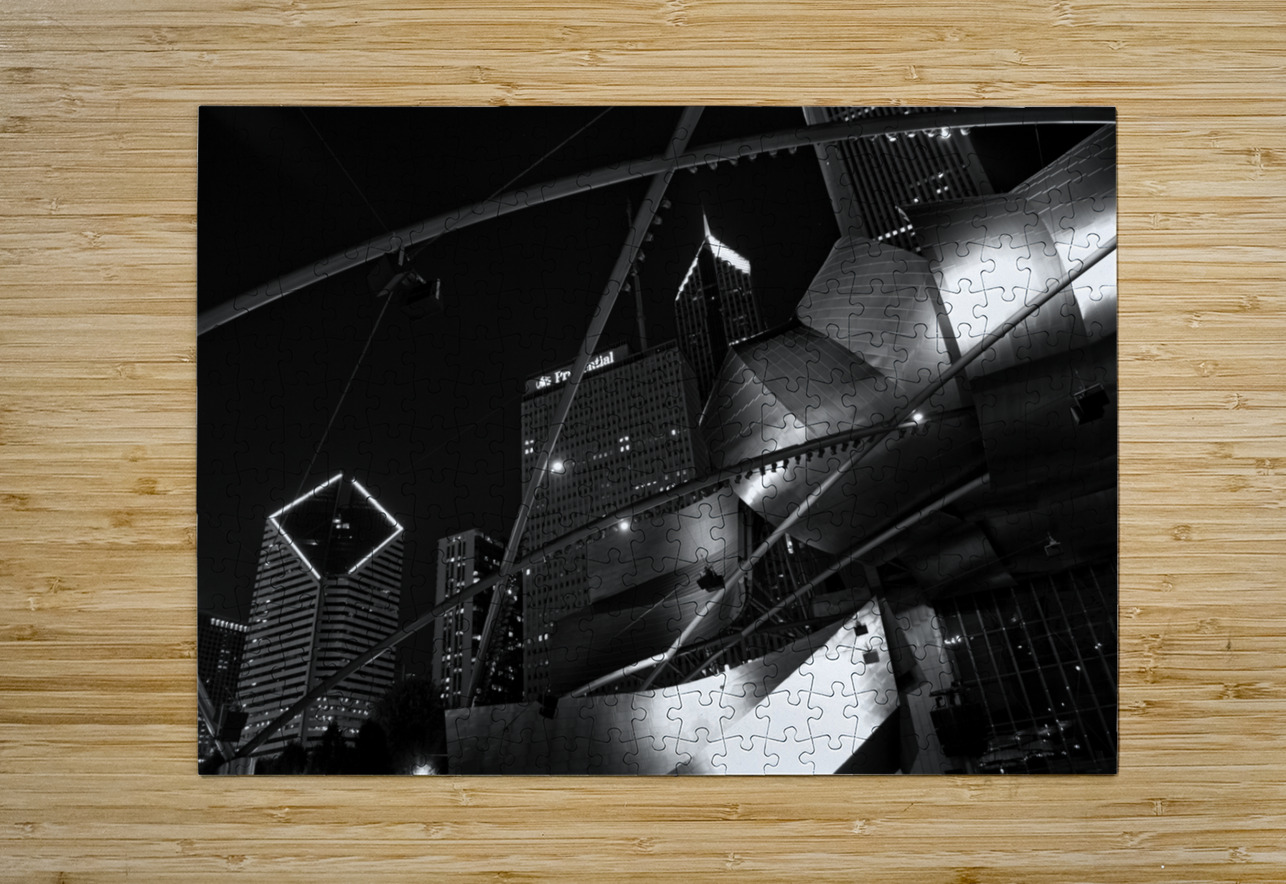 downtown chicago daley plaza  horizontal 1209 Pla Black And White Puzzle printing