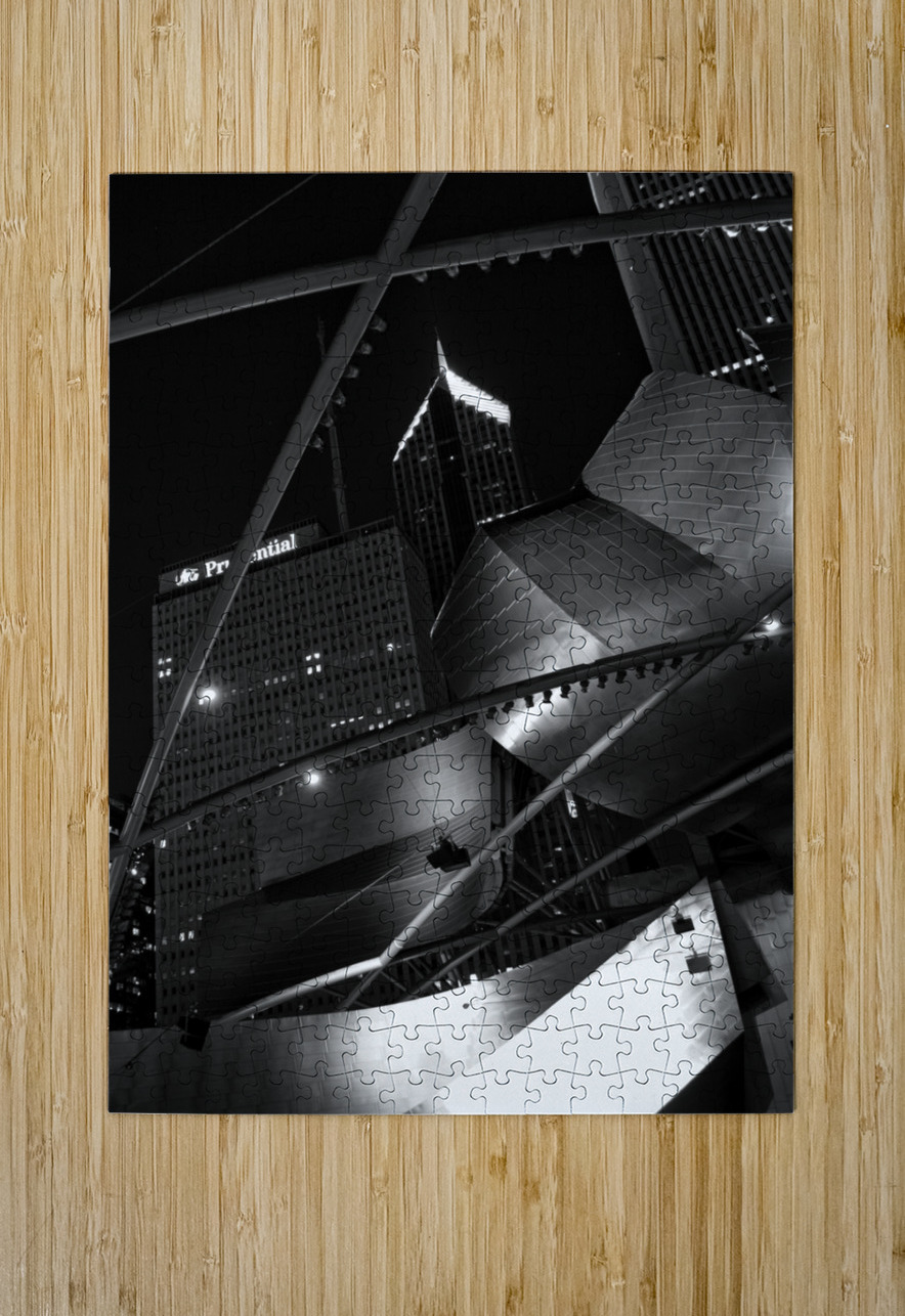 downtown chicago daley plaza  vertical 1209 Plaza Black And White Puzzle printing