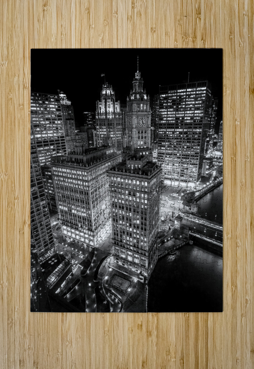 downtown chicago at night  vertical 2567 Deluxe 1 Black And White Puzzle printing