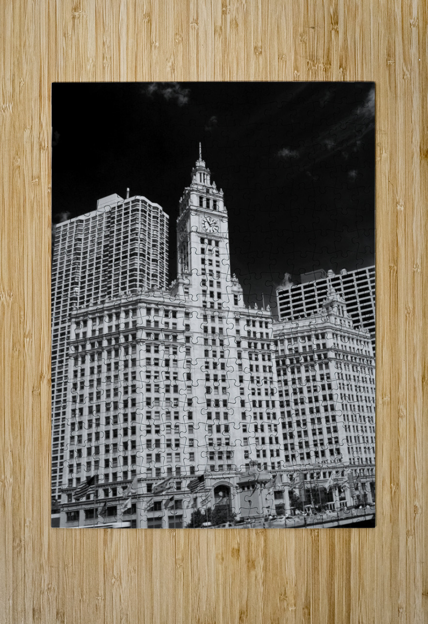 magnificent michigan avenue tribune wrigley build Black And White Puzzle printing