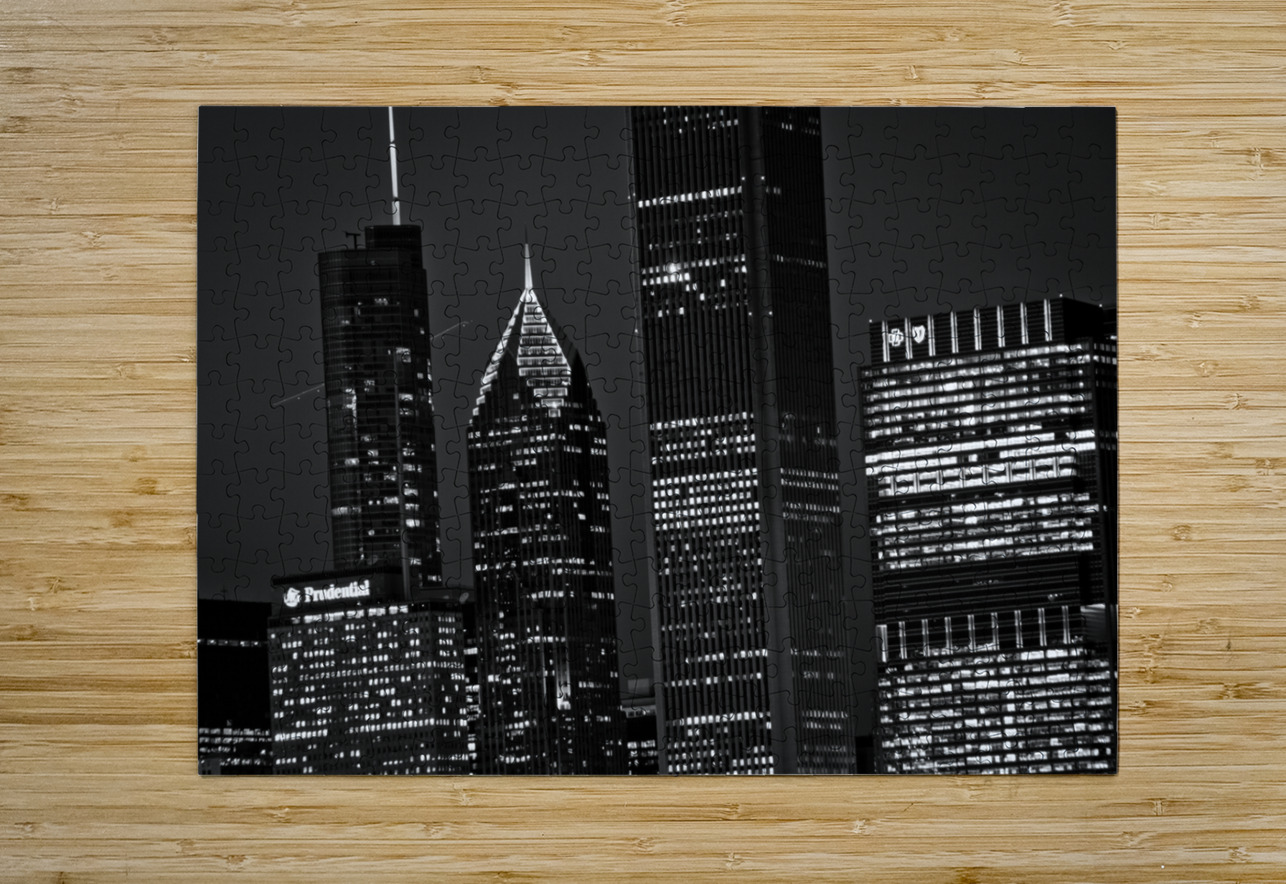 two prudential plaza  horizontal 1215 Two 13k Black And White Puzzle printing