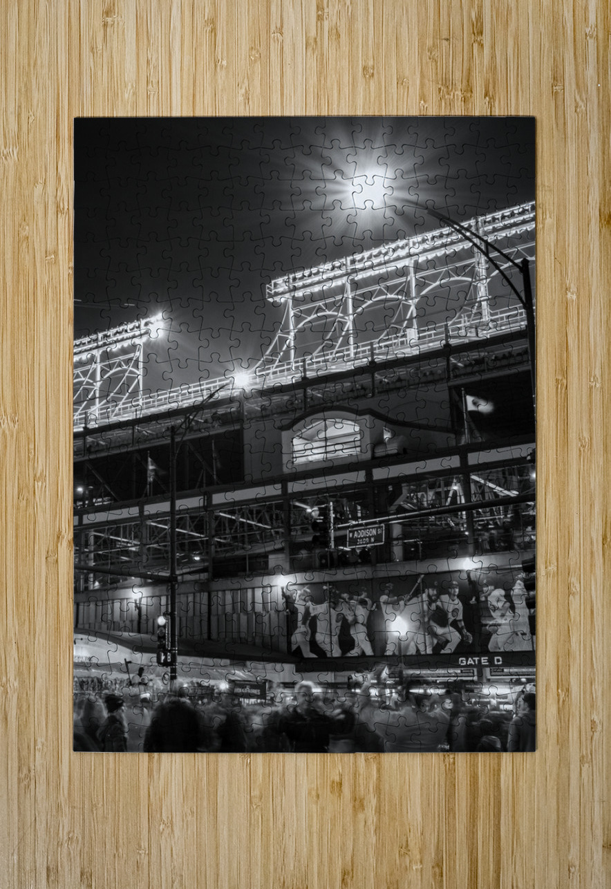 wrigley field at night  vertical 3078 Sheffield 1 Black And White Puzzle printing