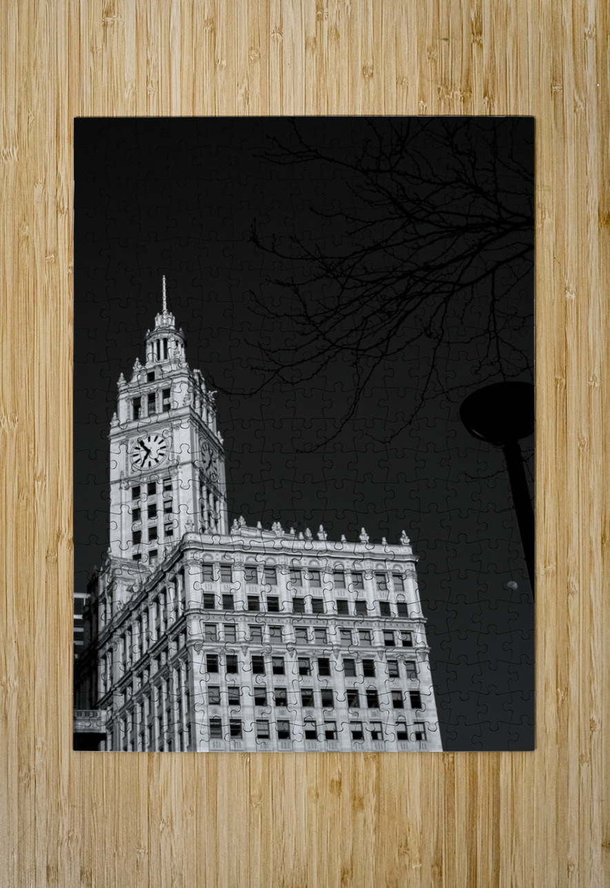 wrigley building clock  vertical 49 654 13k Black And White Puzzle printing