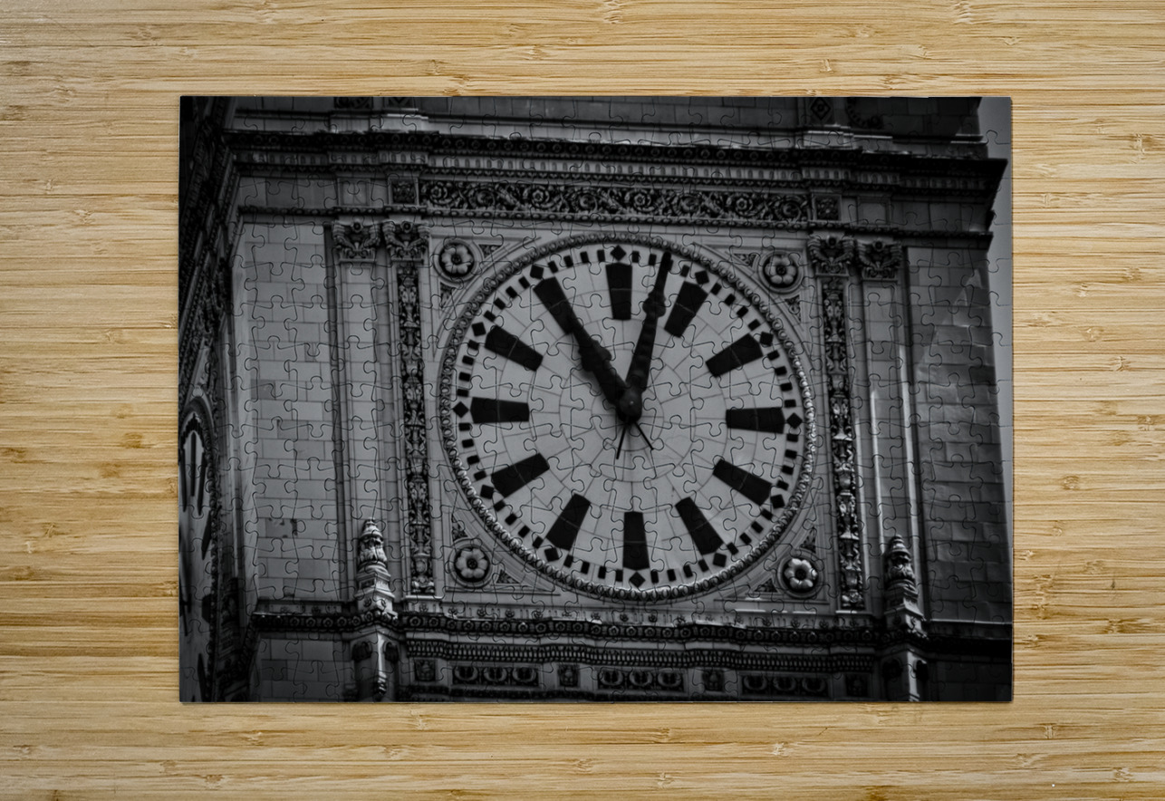 wrigley building clock face  horizontal 2023 Face Black And White Puzzle printing