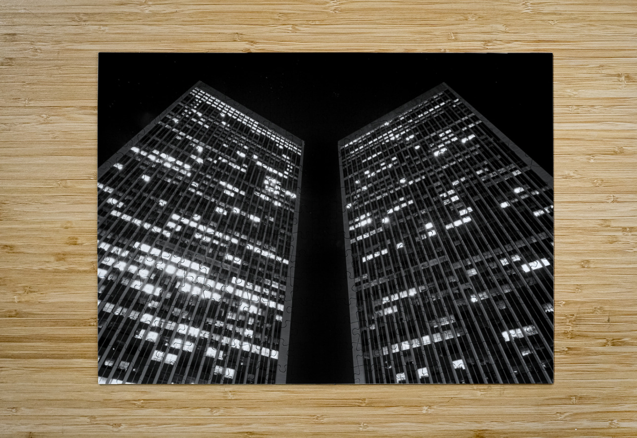 century city towers at night  horizontal 2591 Cen Black And White Puzzle printing