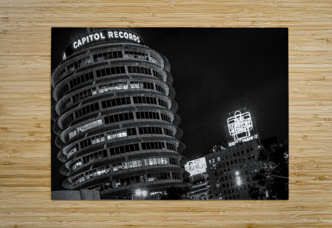 capitol records building at night  horizontal 259 Black And White Puzzle printing