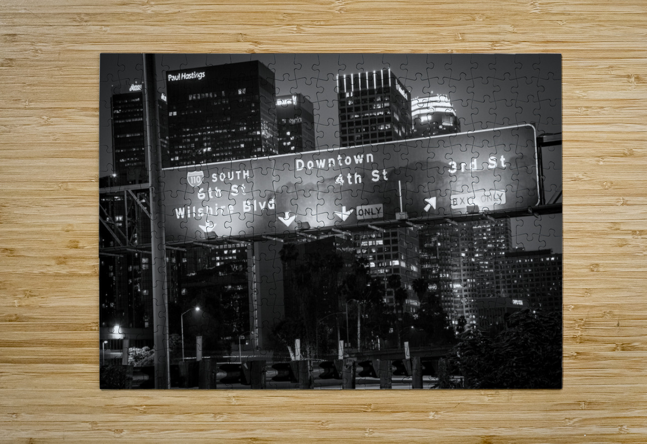 downtown LA and 4th street exit  horizontal 2168 Black And White Puzzle printing