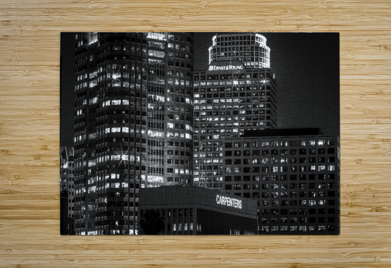 ernst young building downtown los angeles at nigh 1708176714.6803 Black And White Puzzle printing