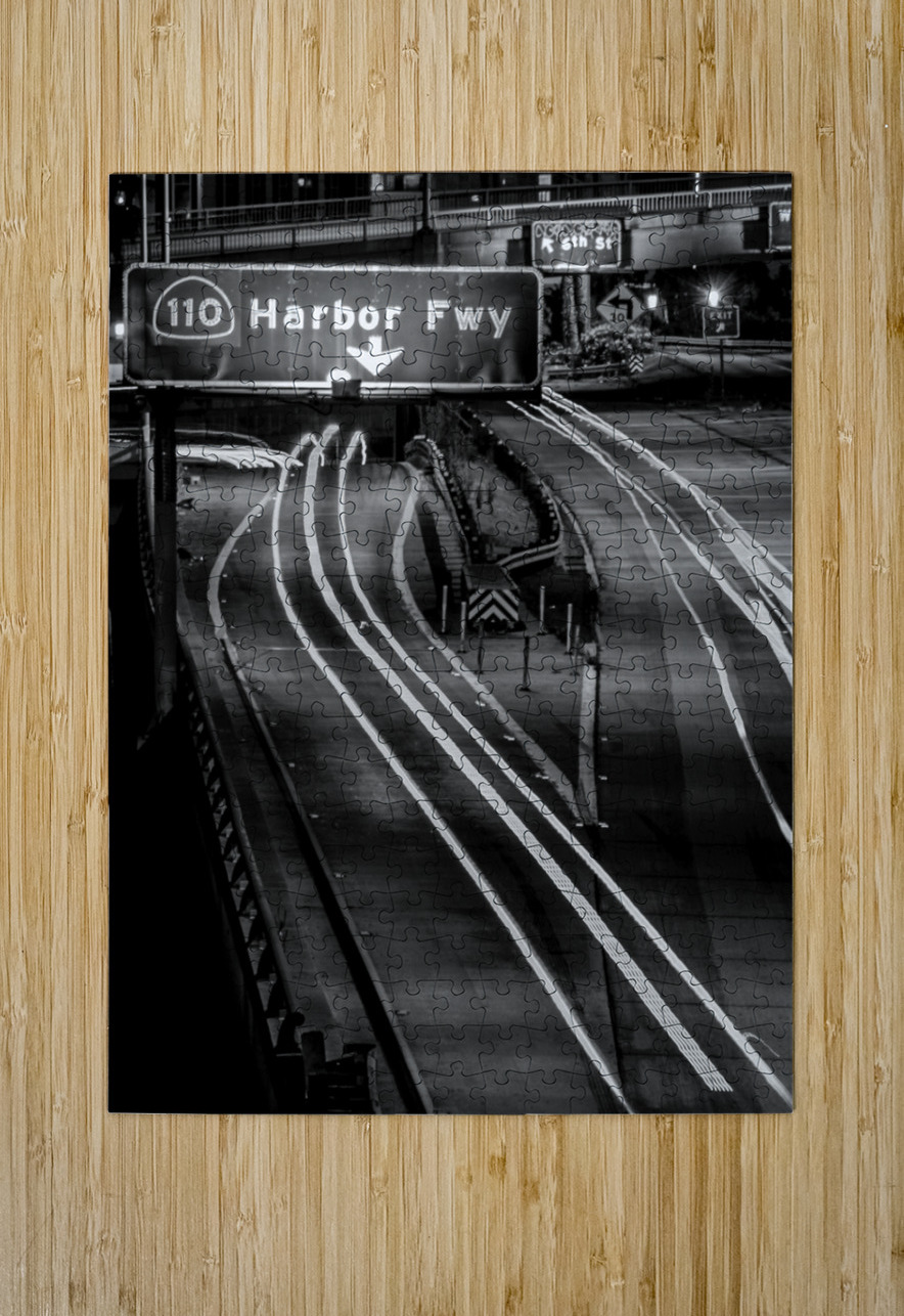 harbor freeway exit ramp sign in LA  vertical 216 Black And White Puzzle printing