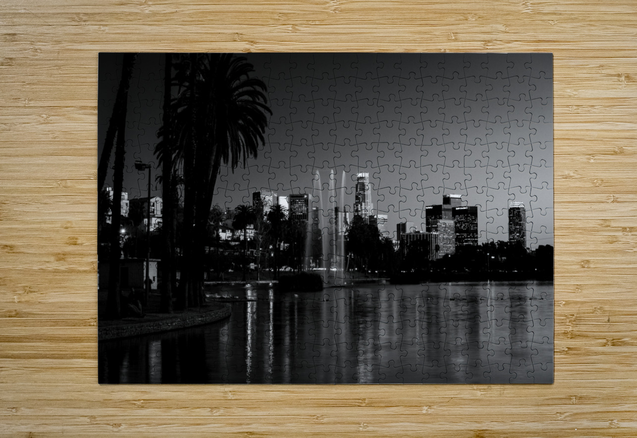 los angeles skyline echo park  horizontal 212 Ech Black And White Puzzle printing