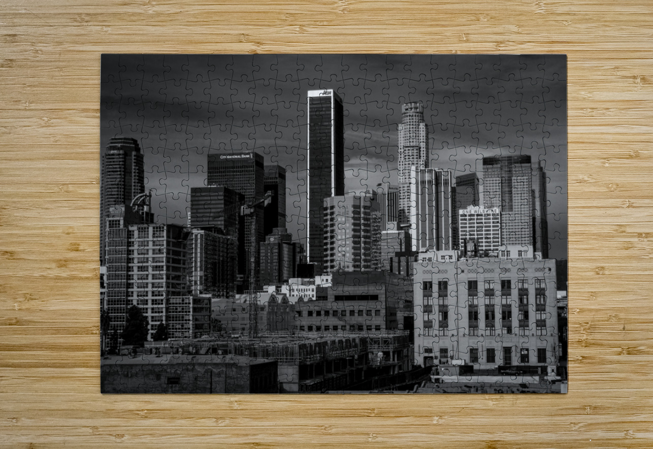 los angeles skyline fashion district  horizontal Black And White Puzzle printing