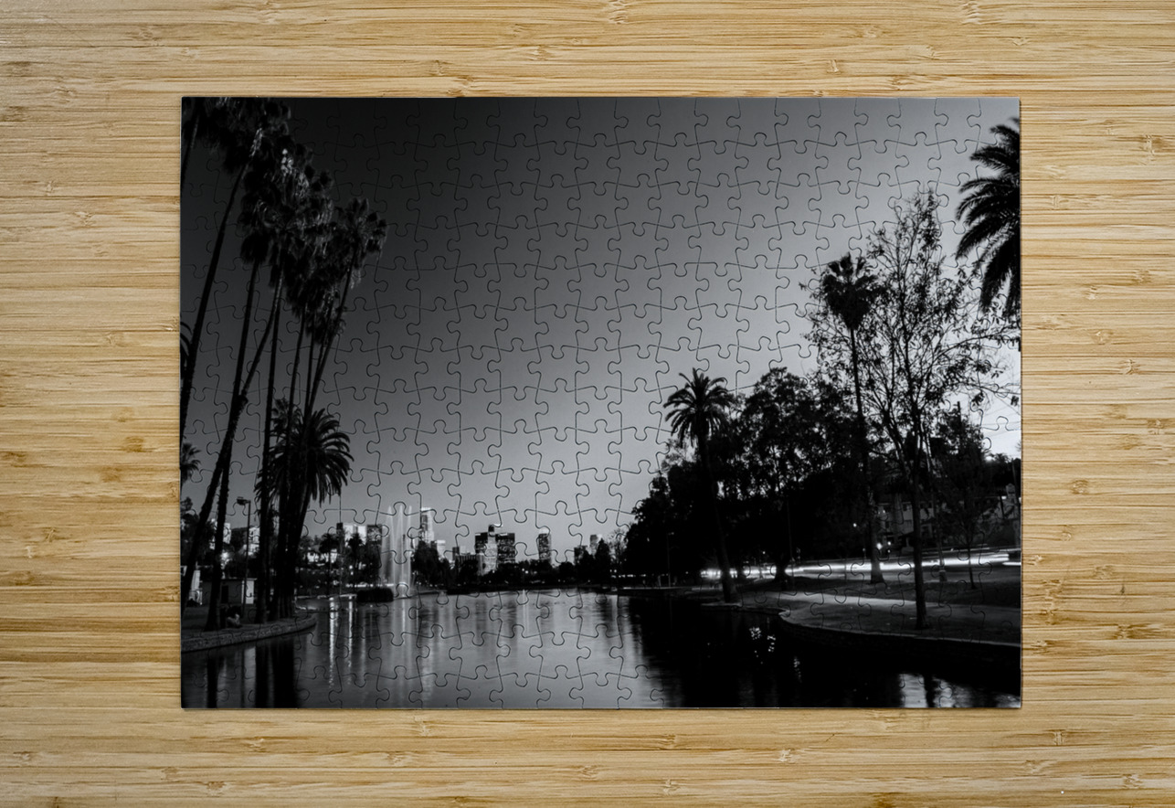 los angeles skyline echo park glendale blvd  hori Black And White Puzzle printing