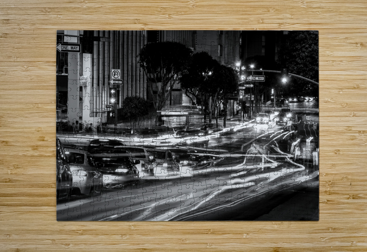 rush hour traffic on wilshire boulevard  horizont Black And White Puzzle printing