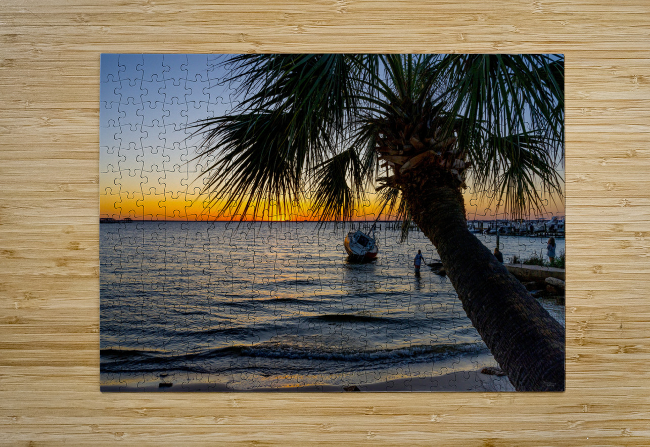 Gulf Breeze Palm Tree And Sailboat Sunset Jennifer White Puzzle printing