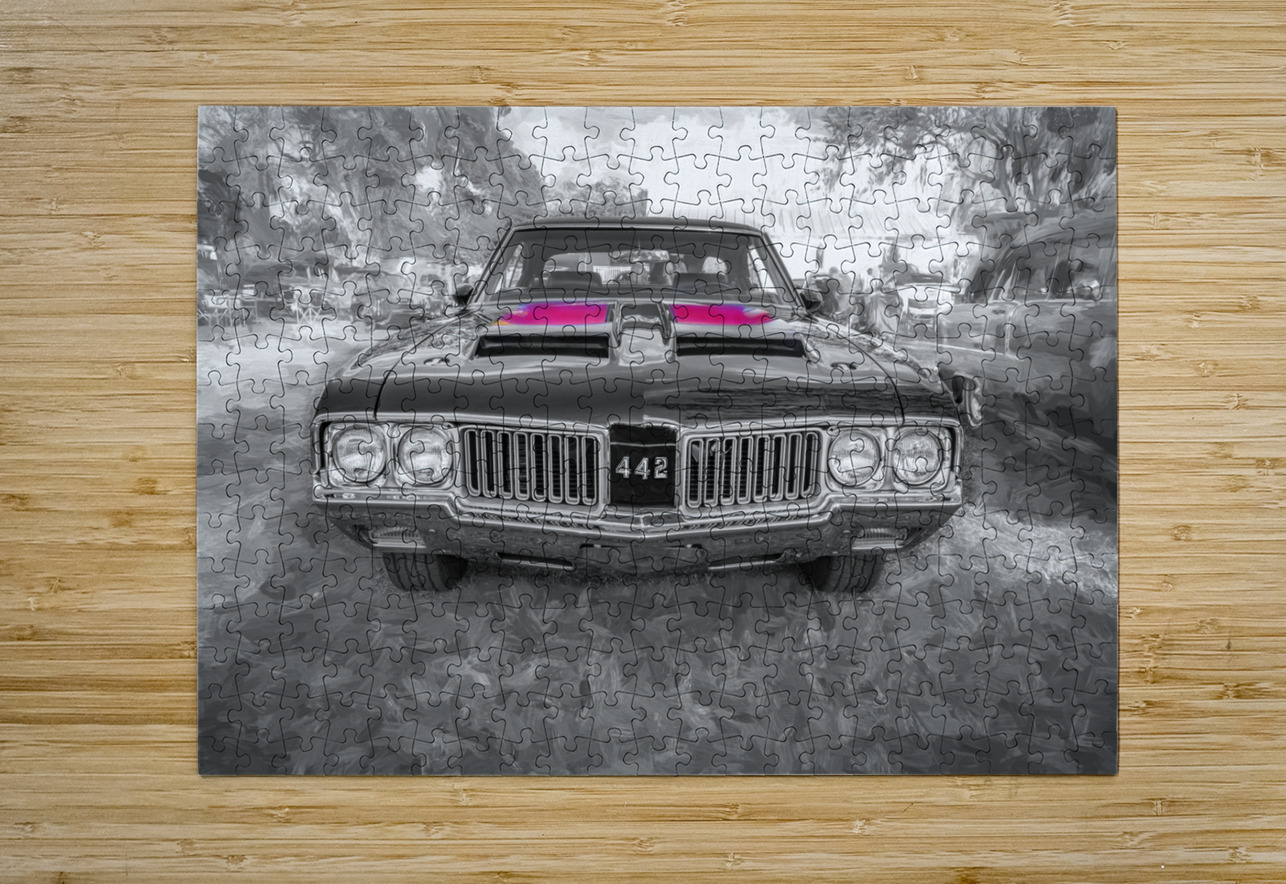 1970 Black Oldsmobile 442 W30 X 3 Rich Franco Puzzle printing