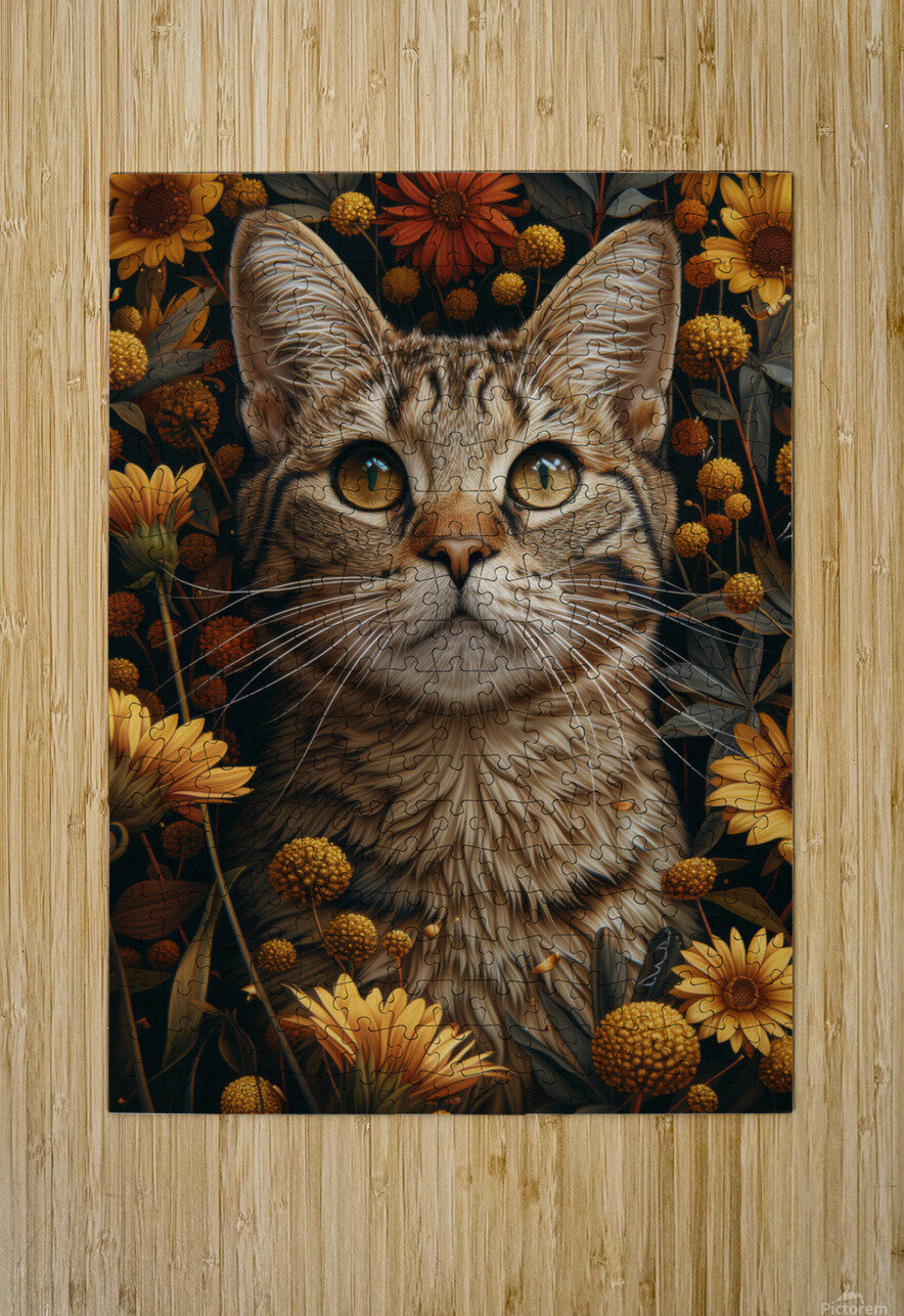Tabby Cat in a Flowers Garden Anne Laure GOUPIL Puzzle printing