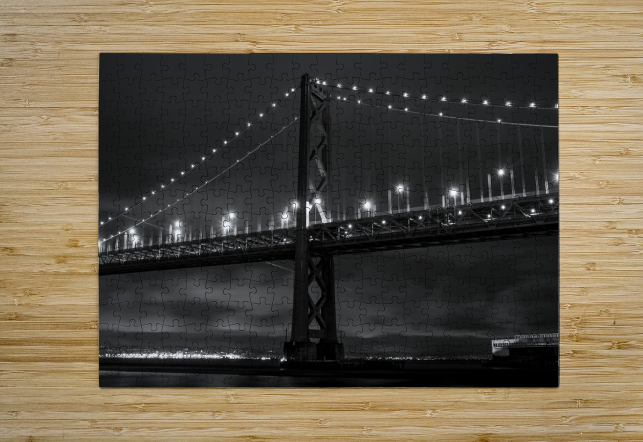 bay bridge spire night  horizontal 2782 Purcell 1 Black And White Puzzle printing