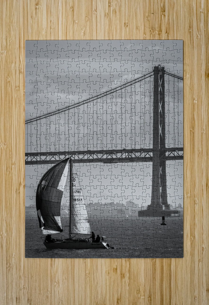 bay bridge and full sail boat  vertical 2766 Broa Black And White Puzzle printing