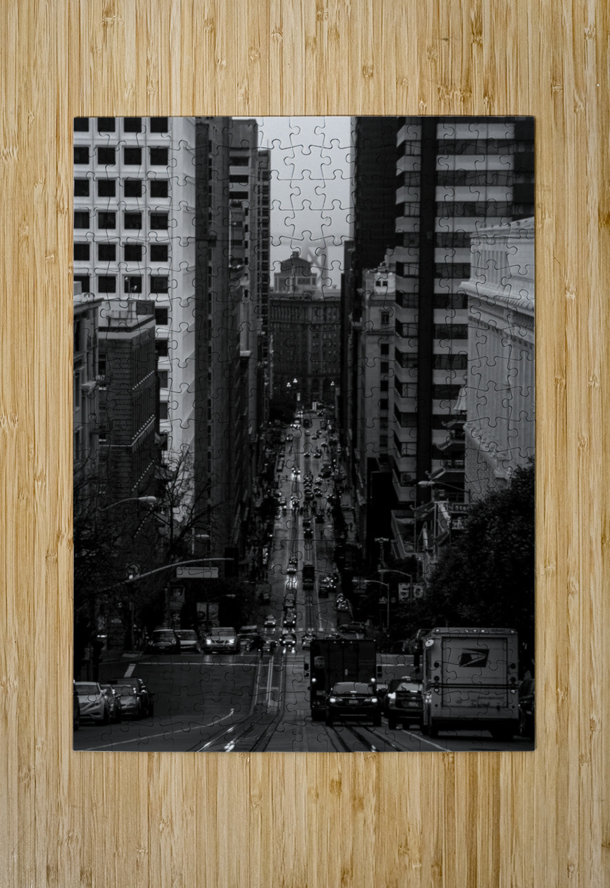 california street downtown san francisco  vertica Black And White Puzzle printing