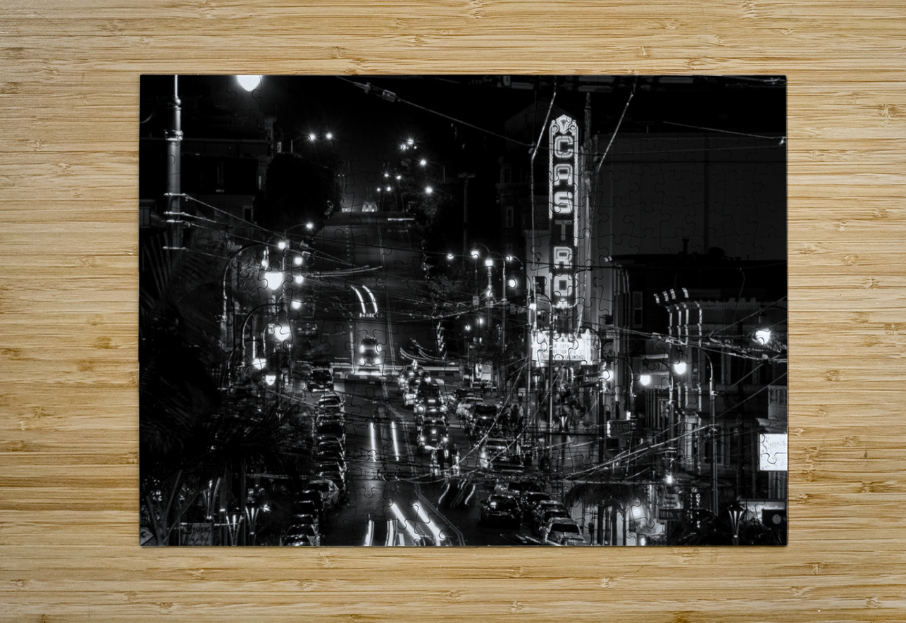 castro theater night  horizontal 2768 Castro 13k. Black And White Puzzle printing