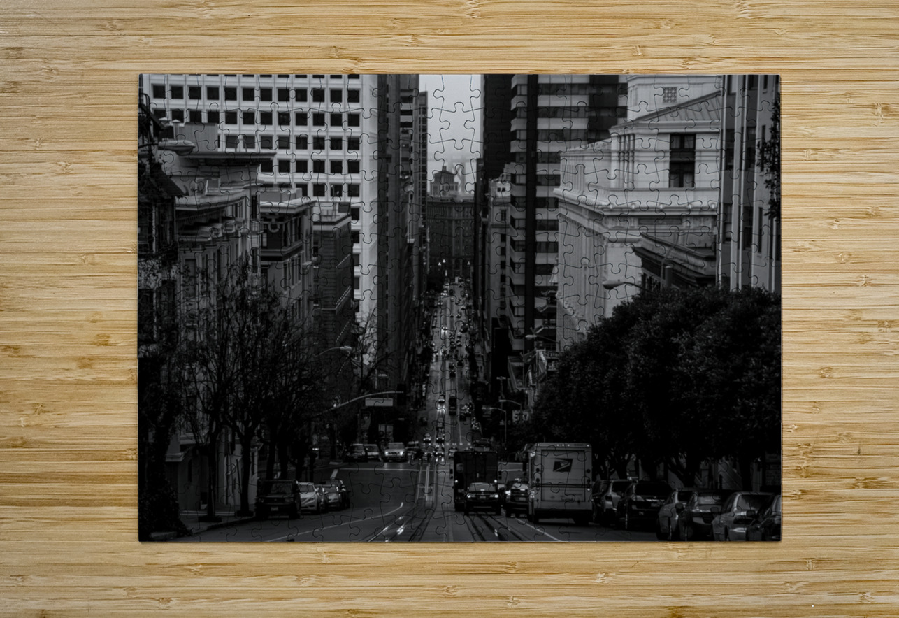 california street downtown san francisco  horizon Black And White Puzzle printing