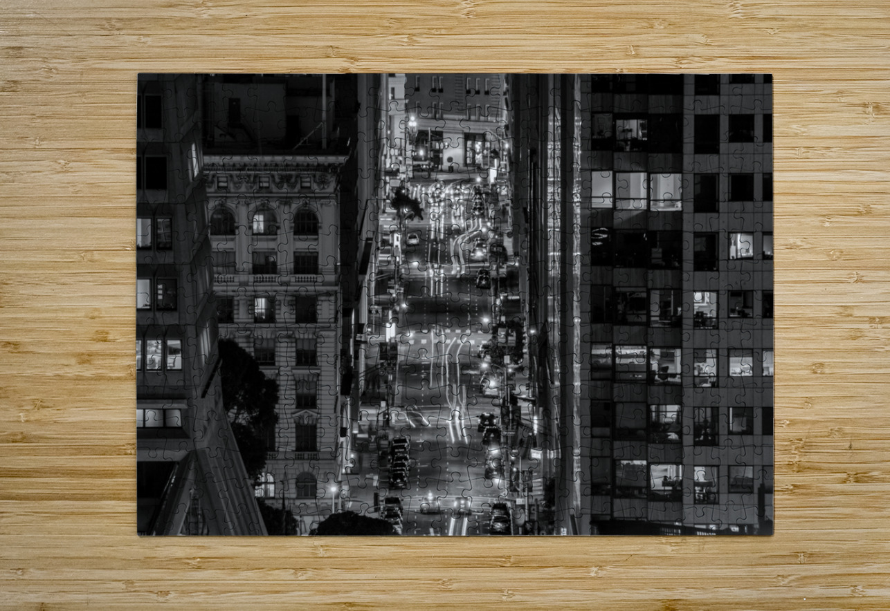 downtown san francisco traffic at night  horizont Black And White Puzzle printing