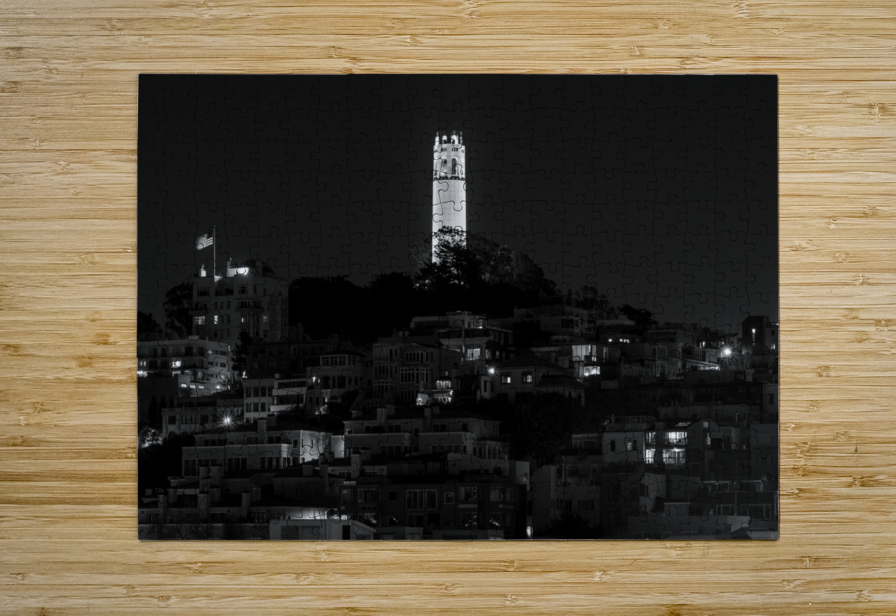 coit tower from russian hill  horizontal 494 Coit Black And White Puzzle printing