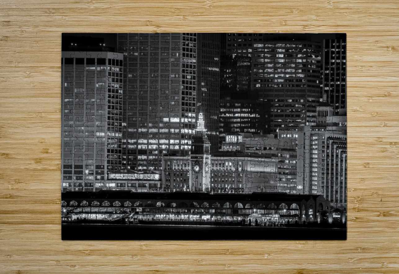 ferry building night  horizontal 2876 Ferry 13k.j Black And White Puzzle printing
