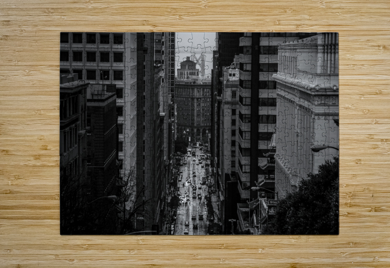 foggy rainy california street bay bridge  horizon Black And White Puzzle printing