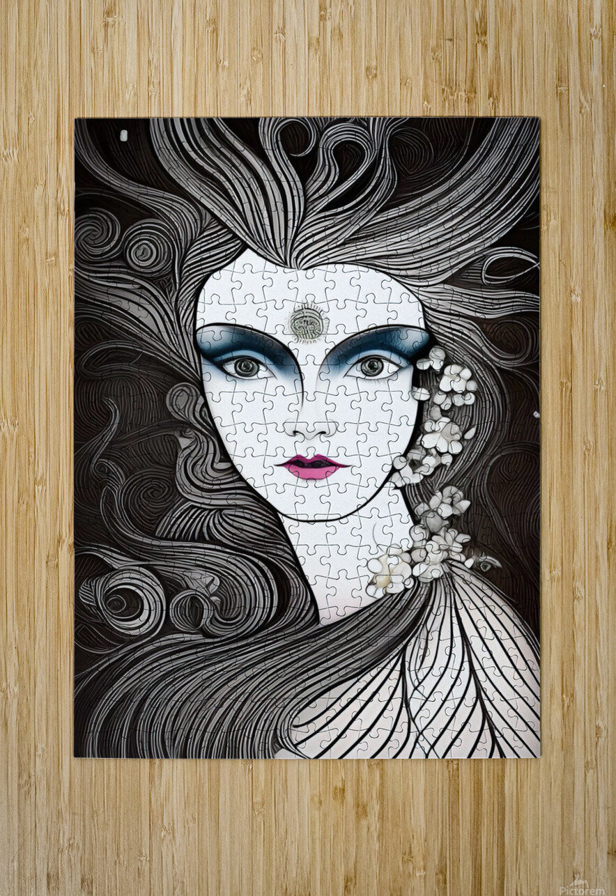 woman face art nouveau line art drawing vintage r Ravend Puzzle printing