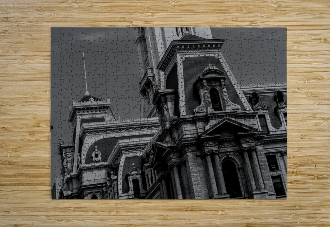tight shot philadelphia city hall  horizontal 296 Black And White Puzzle printing