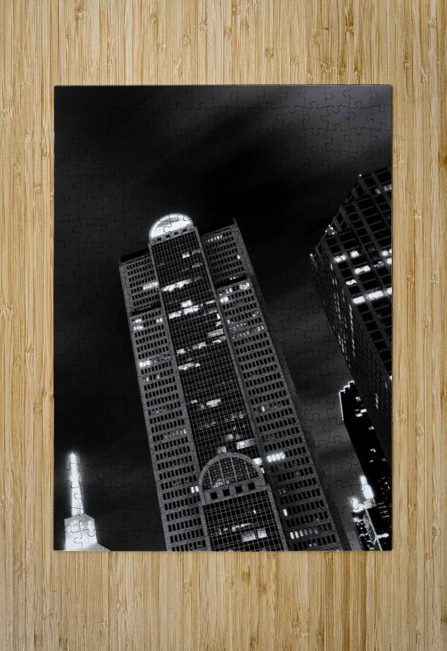 comerica building at night  vertical 771 Comerica Black And White Puzzle printing