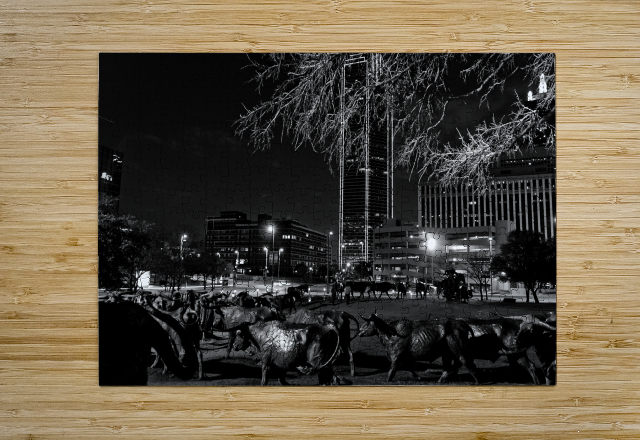 bronze cattle drive  horizontal 2118 Drive 13k.jp Black And White Puzzle printing