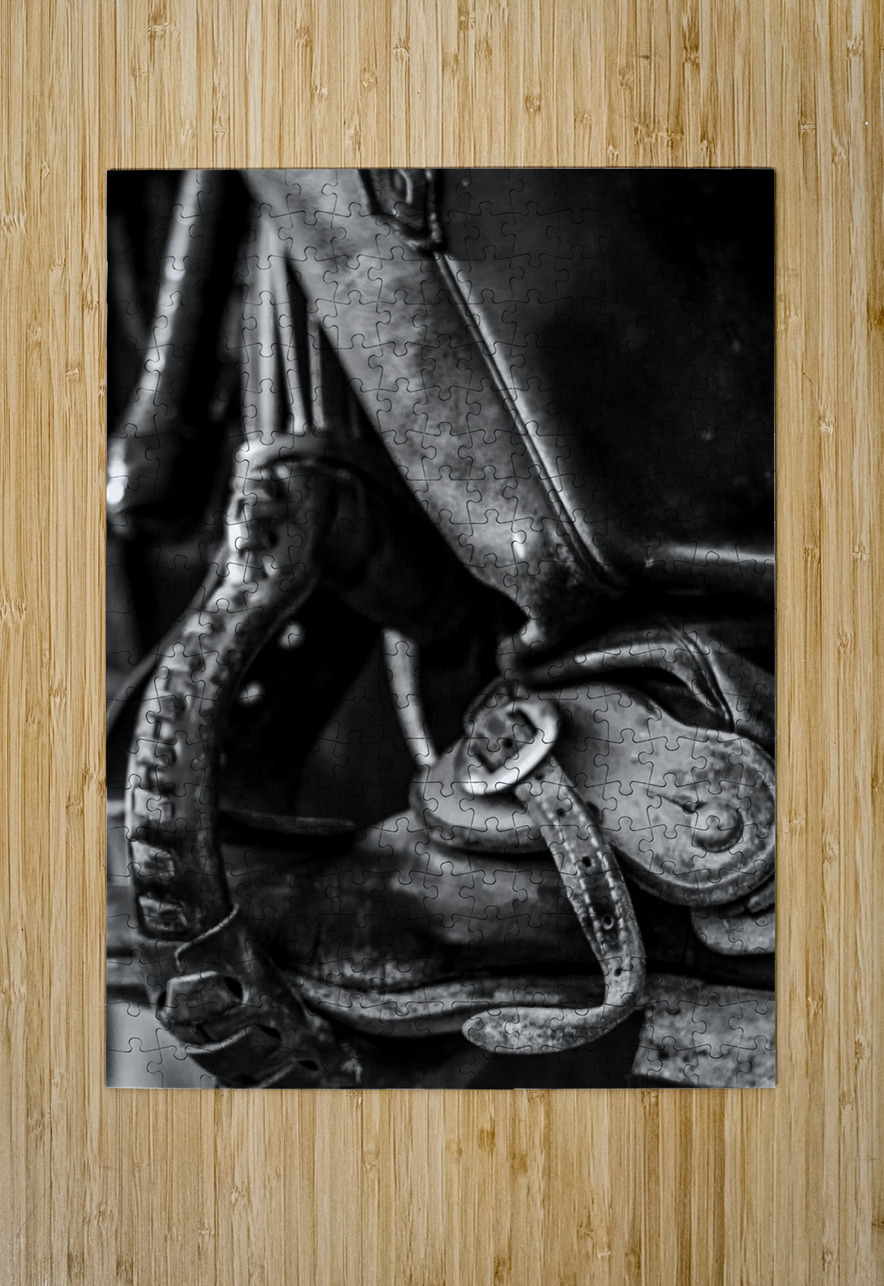 texas cowboy boot in stirrup  vertical 818 Stirru Black And White Puzzle printing