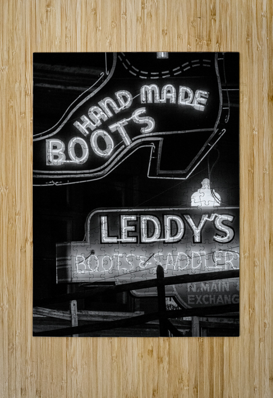 leddys handmade boots and saddles  vertical 808 H Black And White Puzzle printing