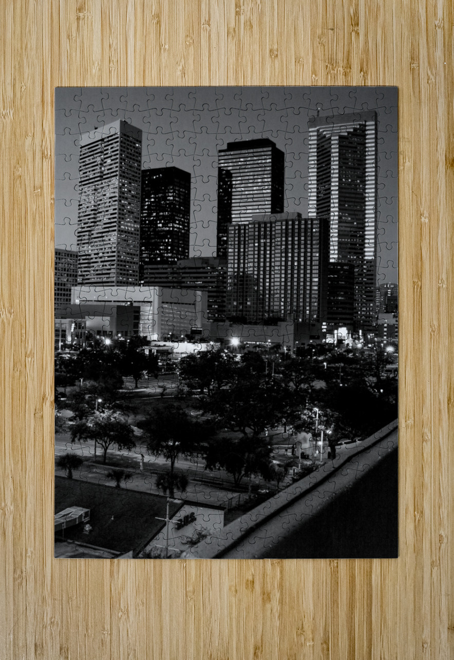 downtown houston tx skyline  vertical 3271 Amex 1 Black And White Puzzle printing
