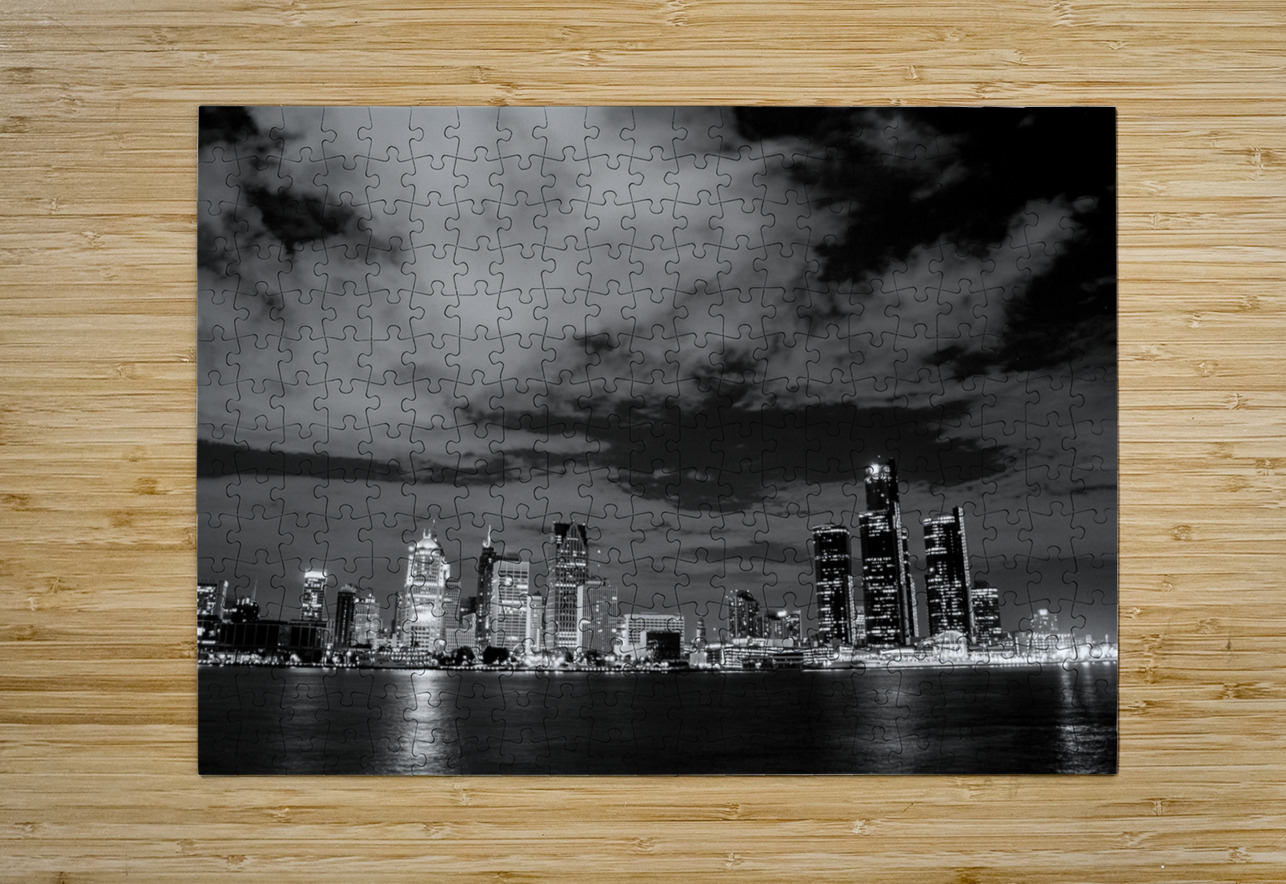 detroit skyline from windsor ontario  horizontal Black And White Puzzle printing