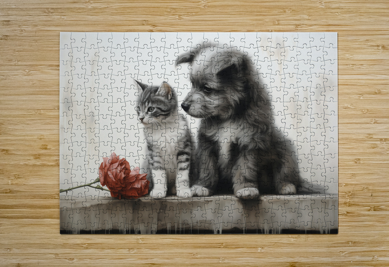 Vintage Kitten and Puppy Friends Forever Anne Laure GOUPIL Puzzle printing