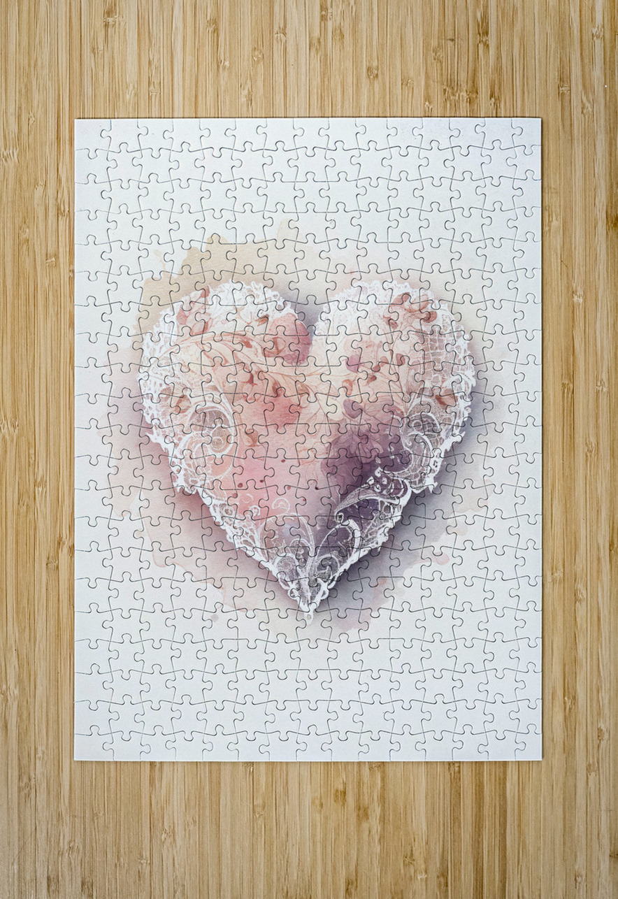 QLR 0025 – Lace Pink Petal Watercolor Heart Masterwork Reimagined Puzzle printing