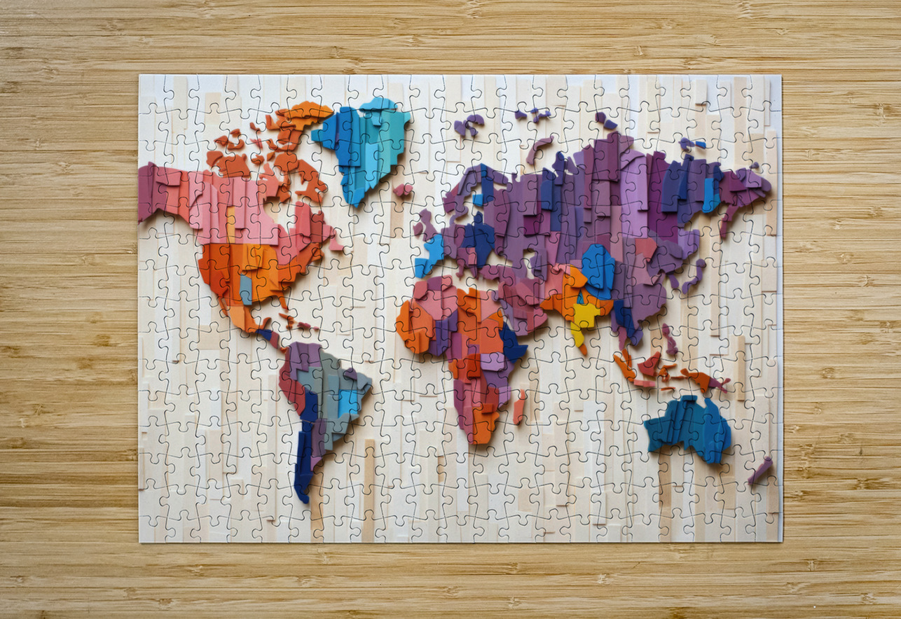 QMP 1002 – Wood Block World Continents Masterwork Reimagined Puzzle printing