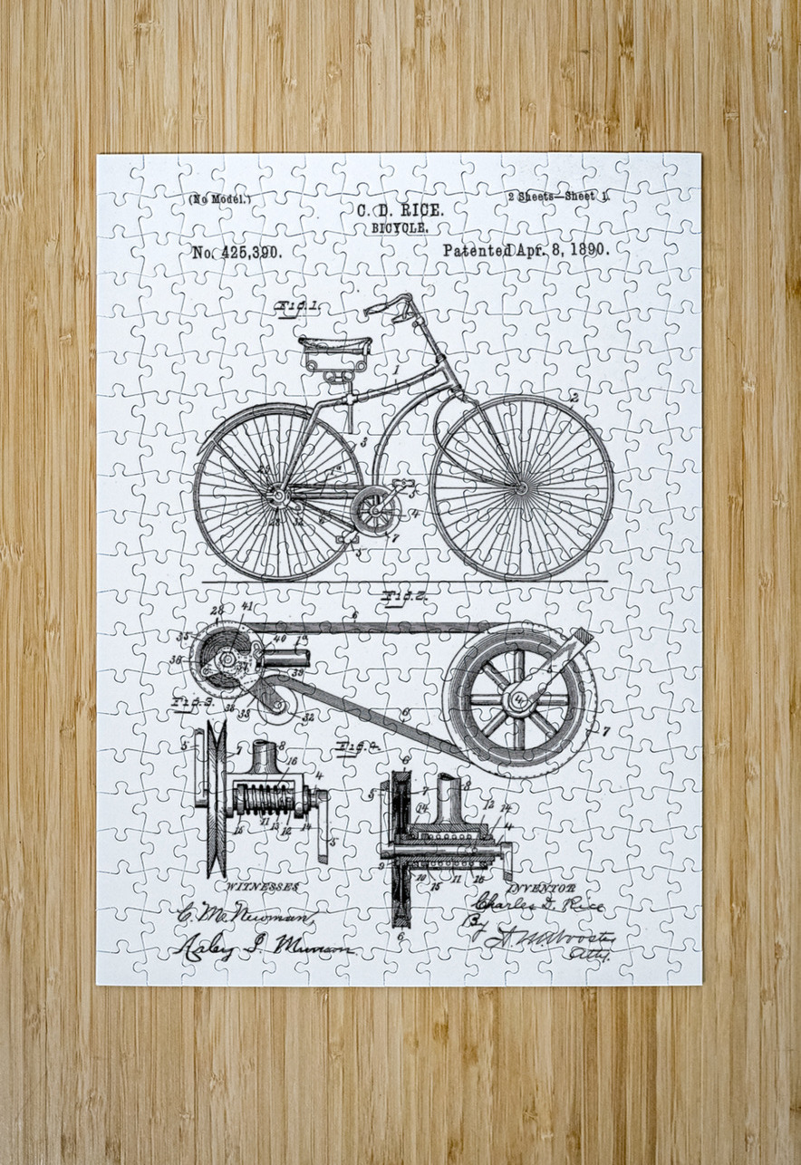 QVT 1050 – Vintage Patent Illustrations Bicycle Masterwork Reimagined Puzzle printing